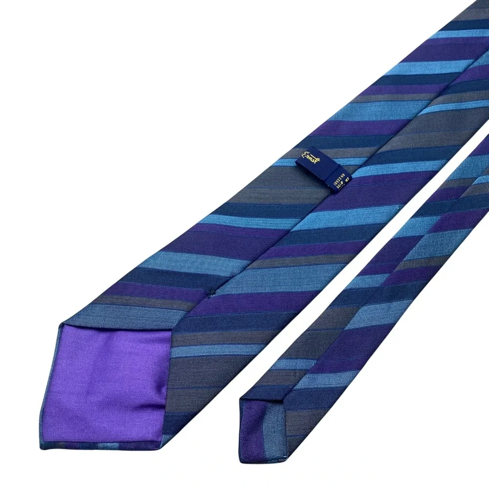 B.J. Ernst Vintage 60s Striped Tie Necktie Blue Purple Grey Wool Blend Union USA